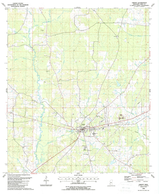 Classic USGS Liberty Mississippi 7.5'x7.5' Topo Map Image