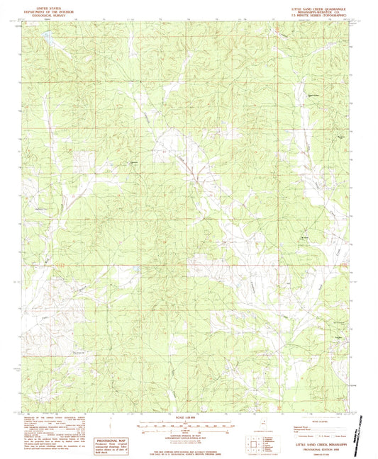 Classic USGS Little Sand Creek Mississippi 7.5'x7.5' Topo Map Image