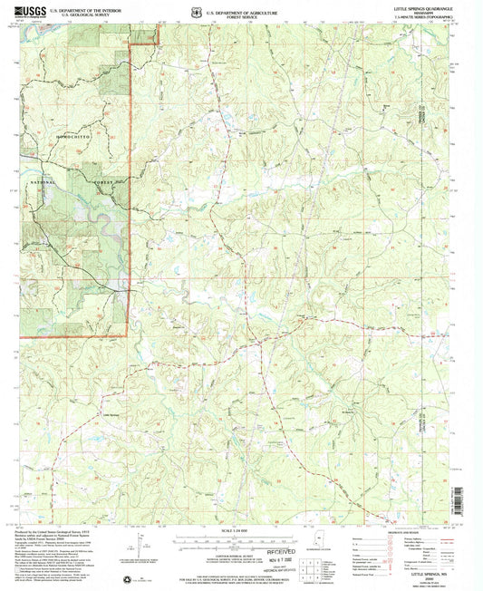 Classic USGS Little Springs Mississippi 7.5'x7.5' Topo Map Image