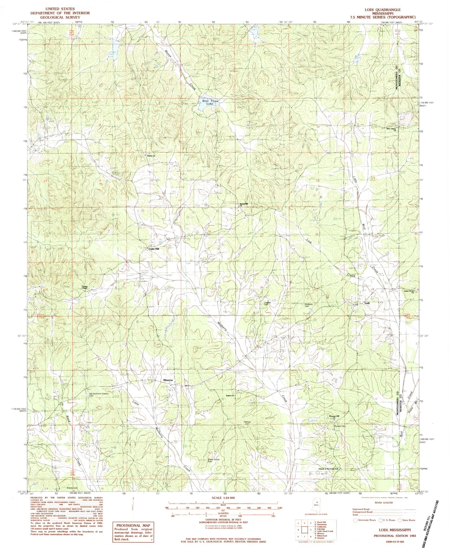 Classic USGS Lodi Mississippi 7.5'x7.5' Topo Map Image