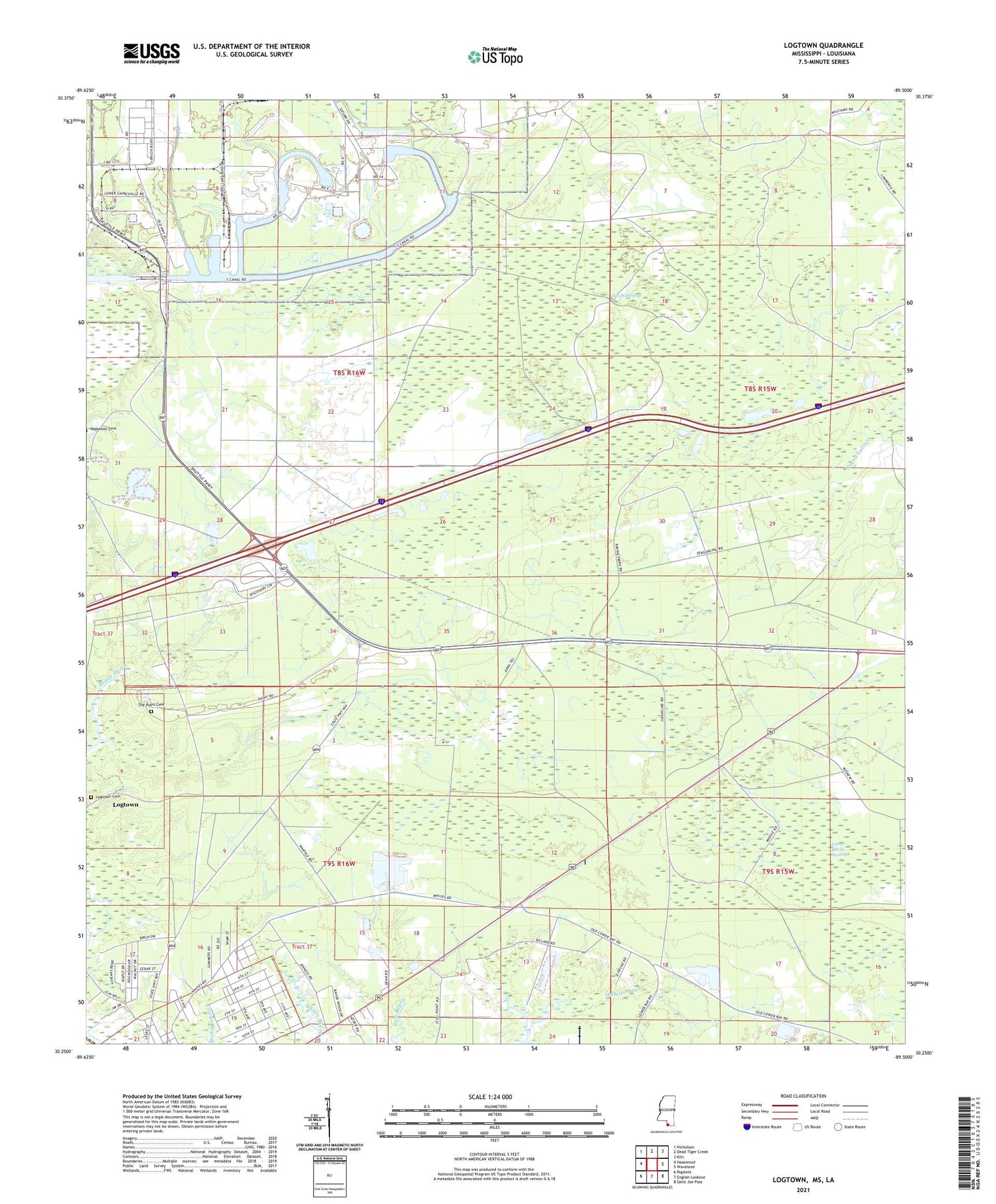Logtown Mississippi US Topo Map Image
