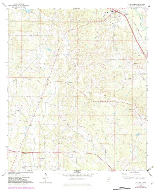 Classic USGS Lone Star Mississippi 7.5'x7.5' Topo Map Image