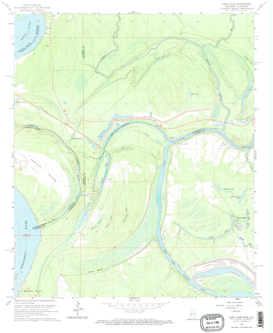 Classic USGS Long Lake Mississippi 7.5'x7.5' Topo Map Image