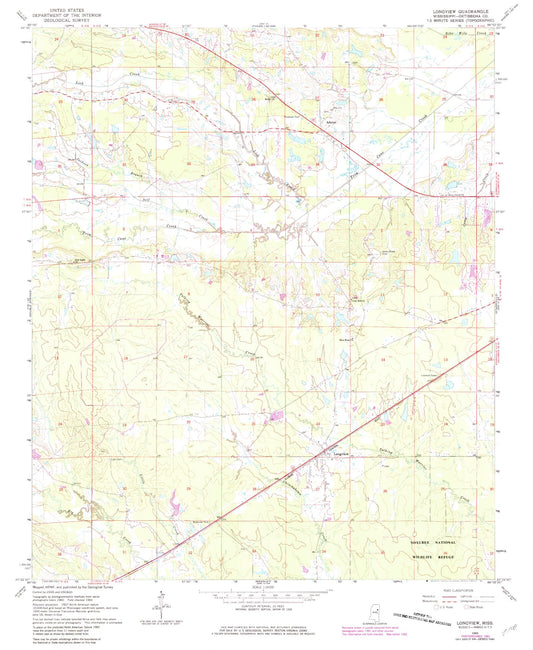 Classic USGS Longview Mississippi 7.5'x7.5' Topo Map Image