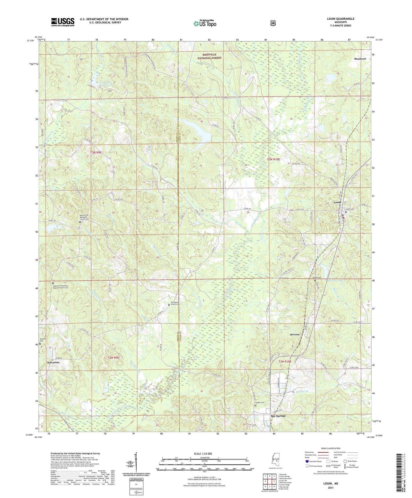 Louin Mississippi US Topo Map Image