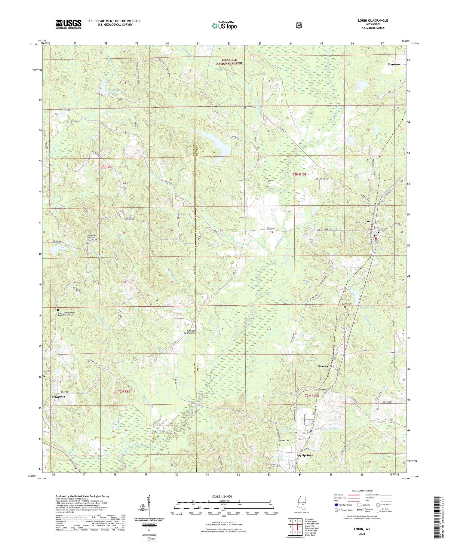 Louin Mississippi US Topo Map Image