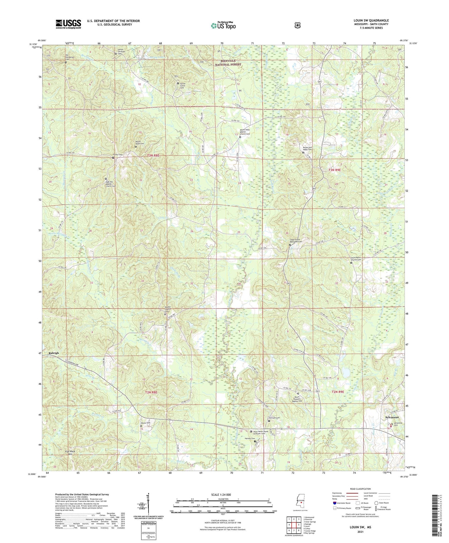 Louin SW Mississippi US Topo Map Image