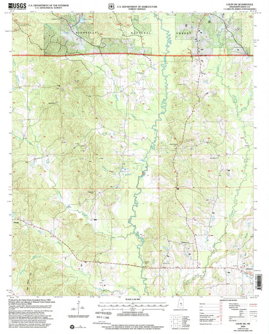 Classic USGS Louin SW Mississippi 7.5'x7.5' Topo Map Image
