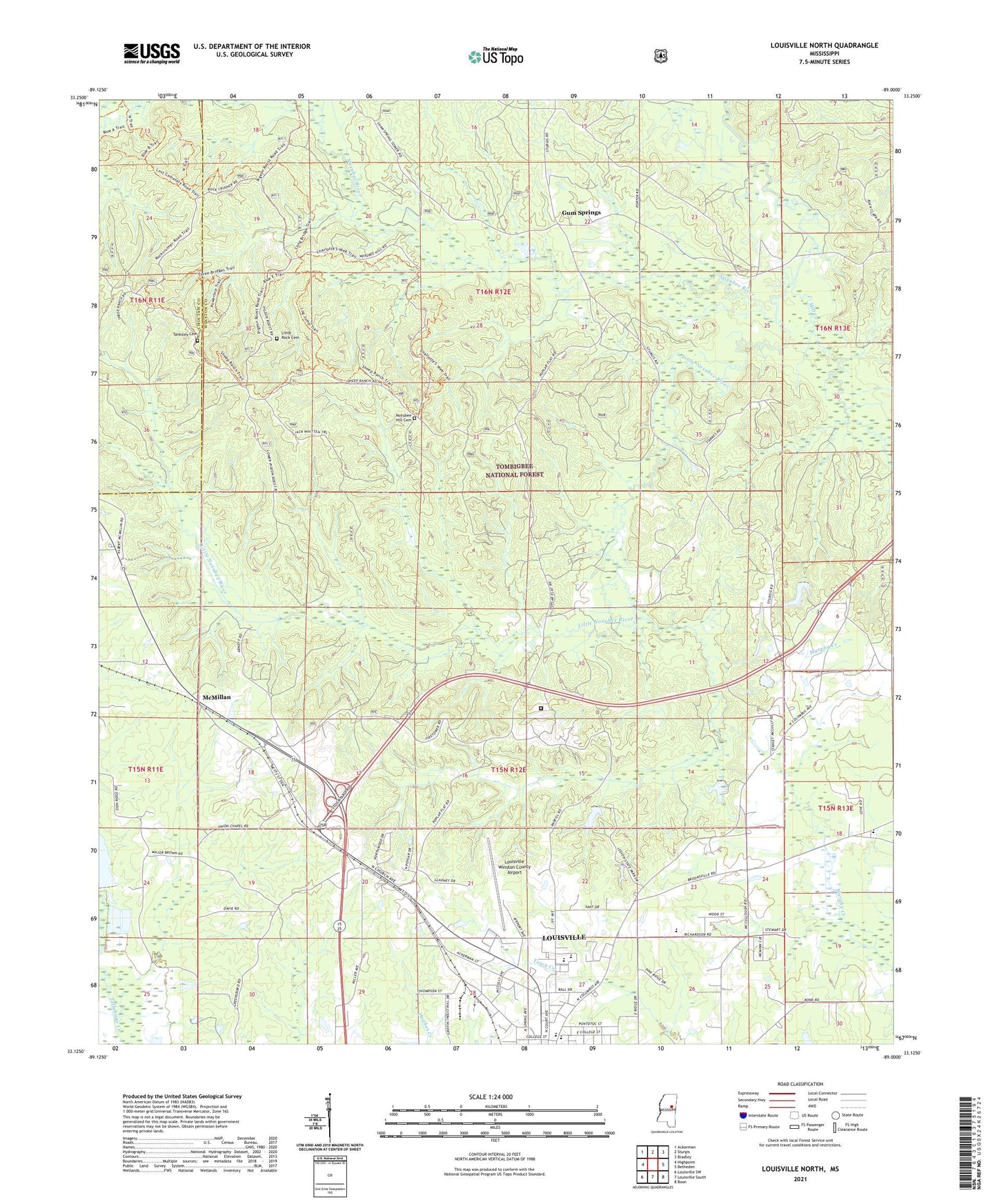 Louisville North Mississippi US Topo Map Image