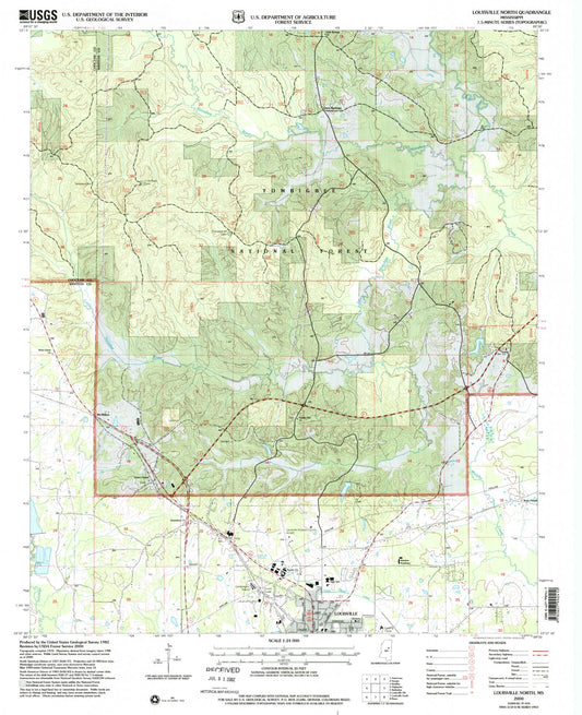 Classic USGS Louisville North Mississippi 7.5'x7.5' Topo Map Image