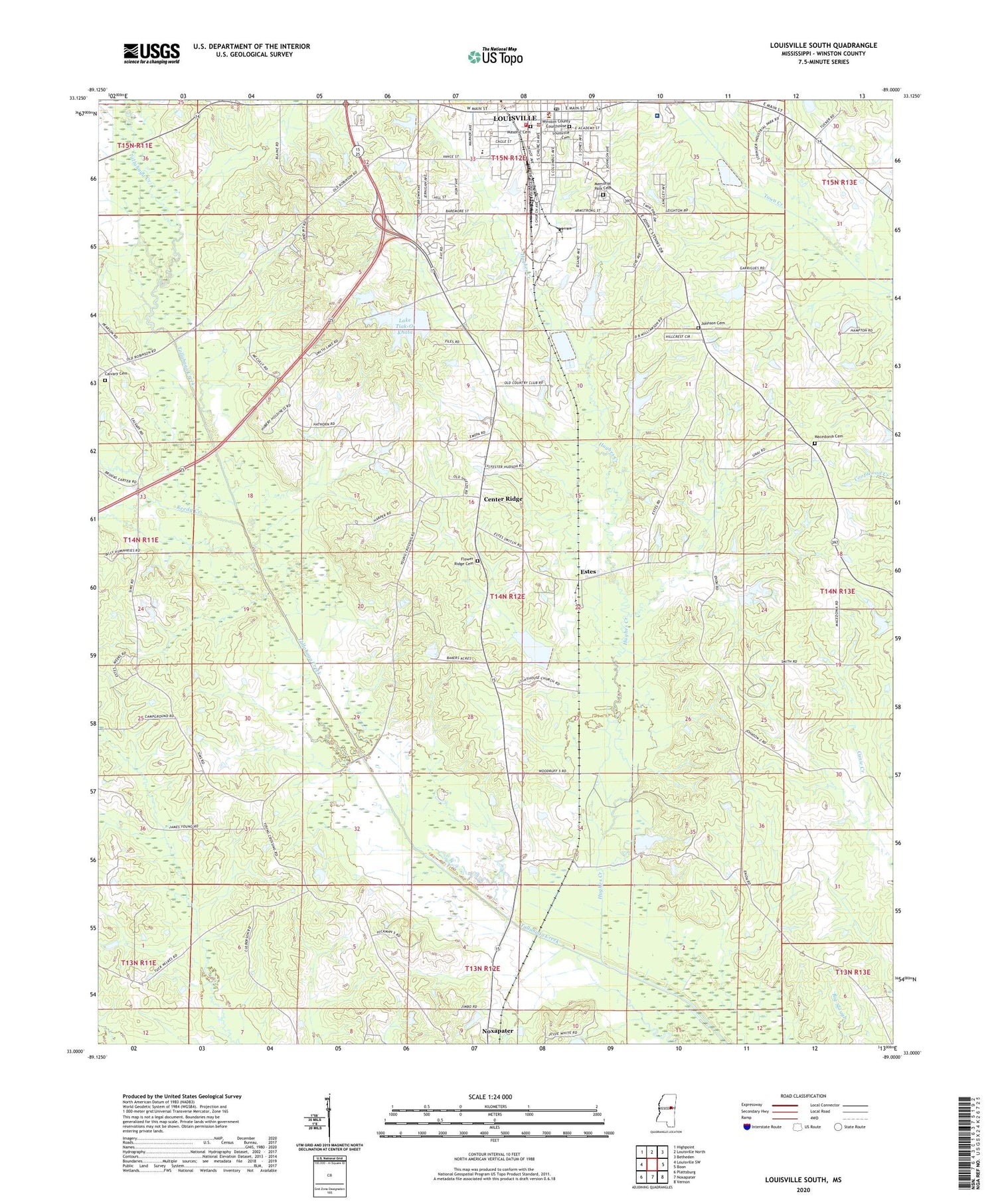 Louisville South Mississippi US Topo Map Image