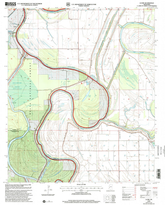 Classic USGS Lucre Mississippi 7.5'x7.5' Topo Map Image