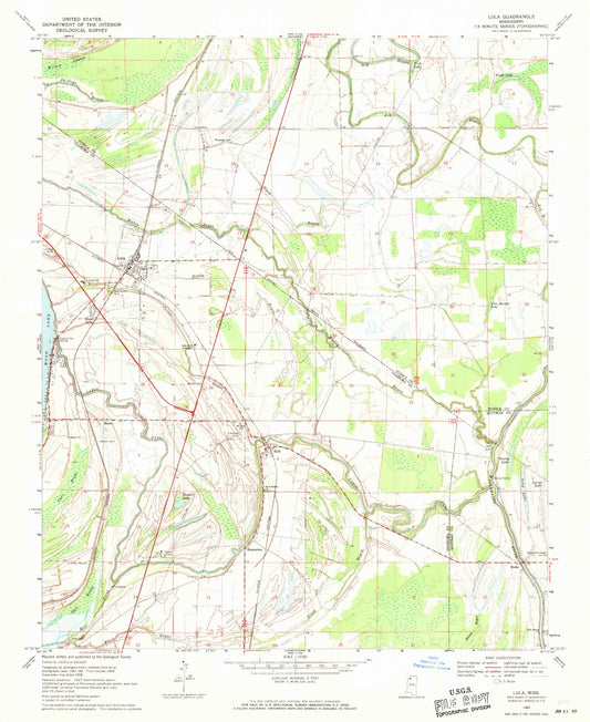 Classic USGS Lula Mississippi 7.5'x7.5' Topo Map Image