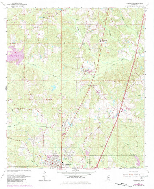 Classic USGS Lumberton Mississippi 7.5'x7.5' Topo Map Image