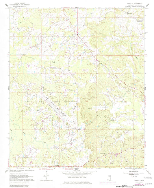 Classic USGS Lynville Mississippi 7.5'x7.5' Topo Map Image