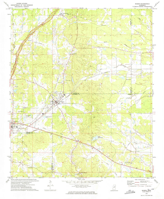 Classic USGS Maben Mississippi 7.5'x7.5' Topo Map Image