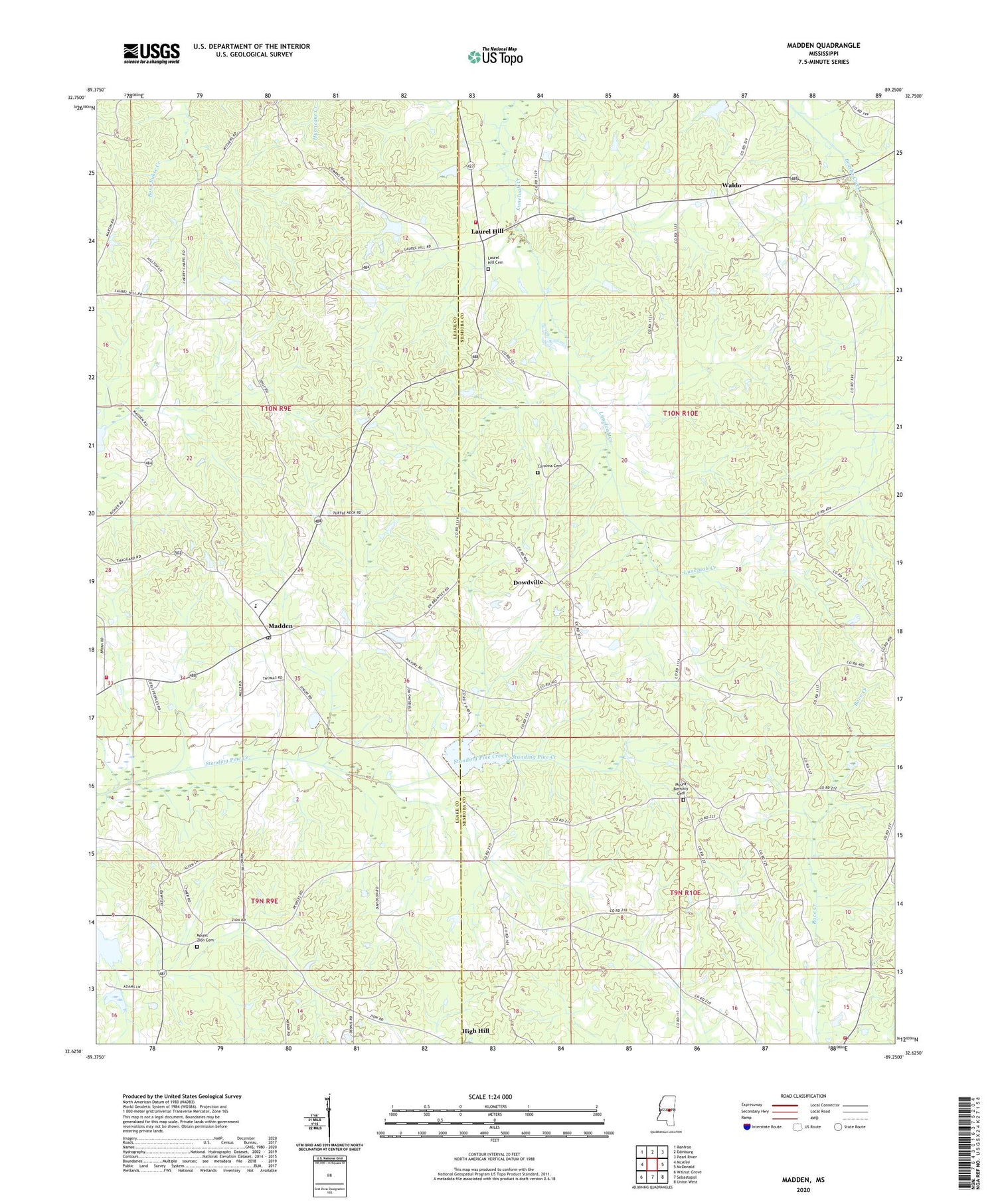 Madden Mississippi US Topo Map Image