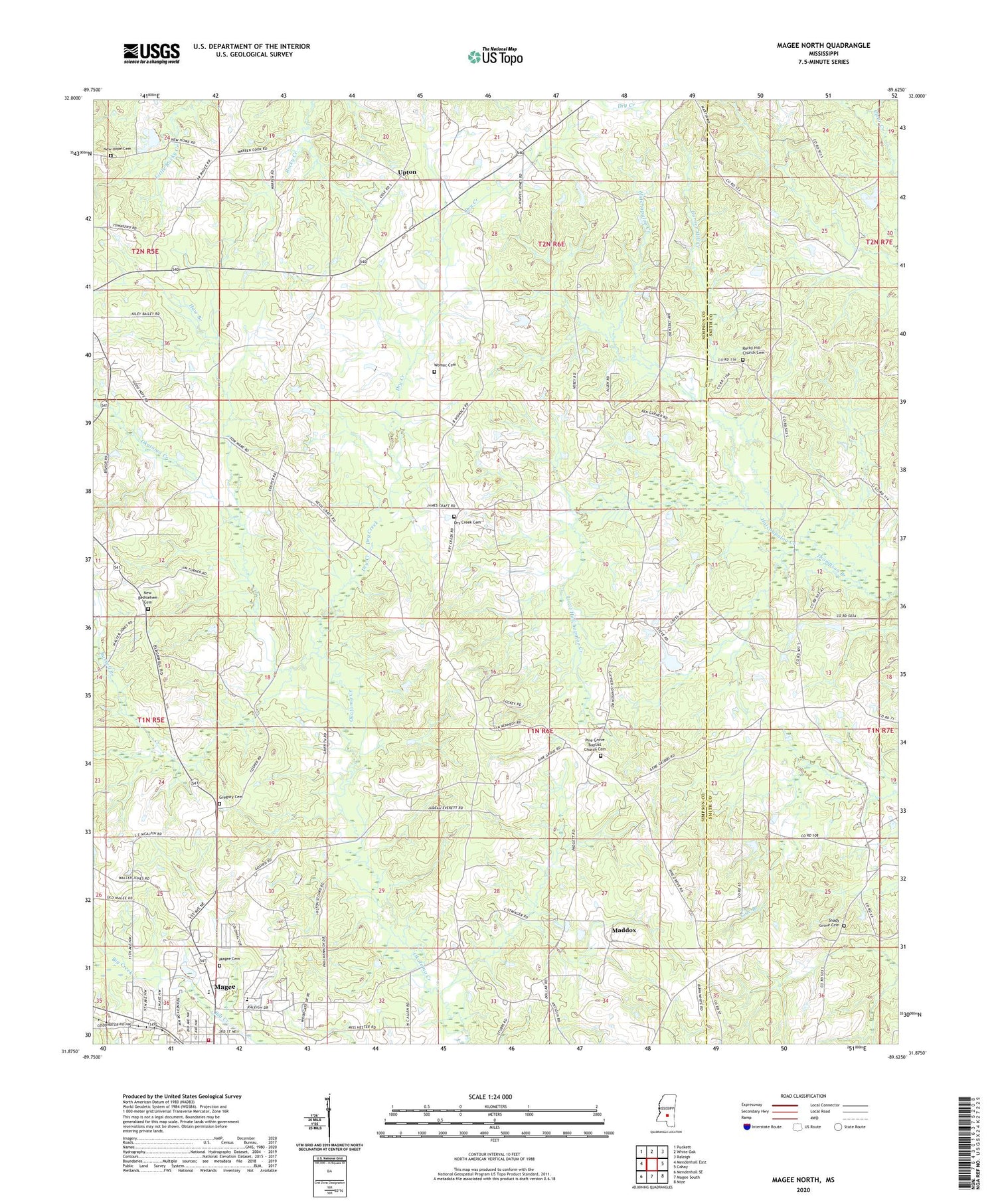 Magee North Mississippi US Topo Map Image