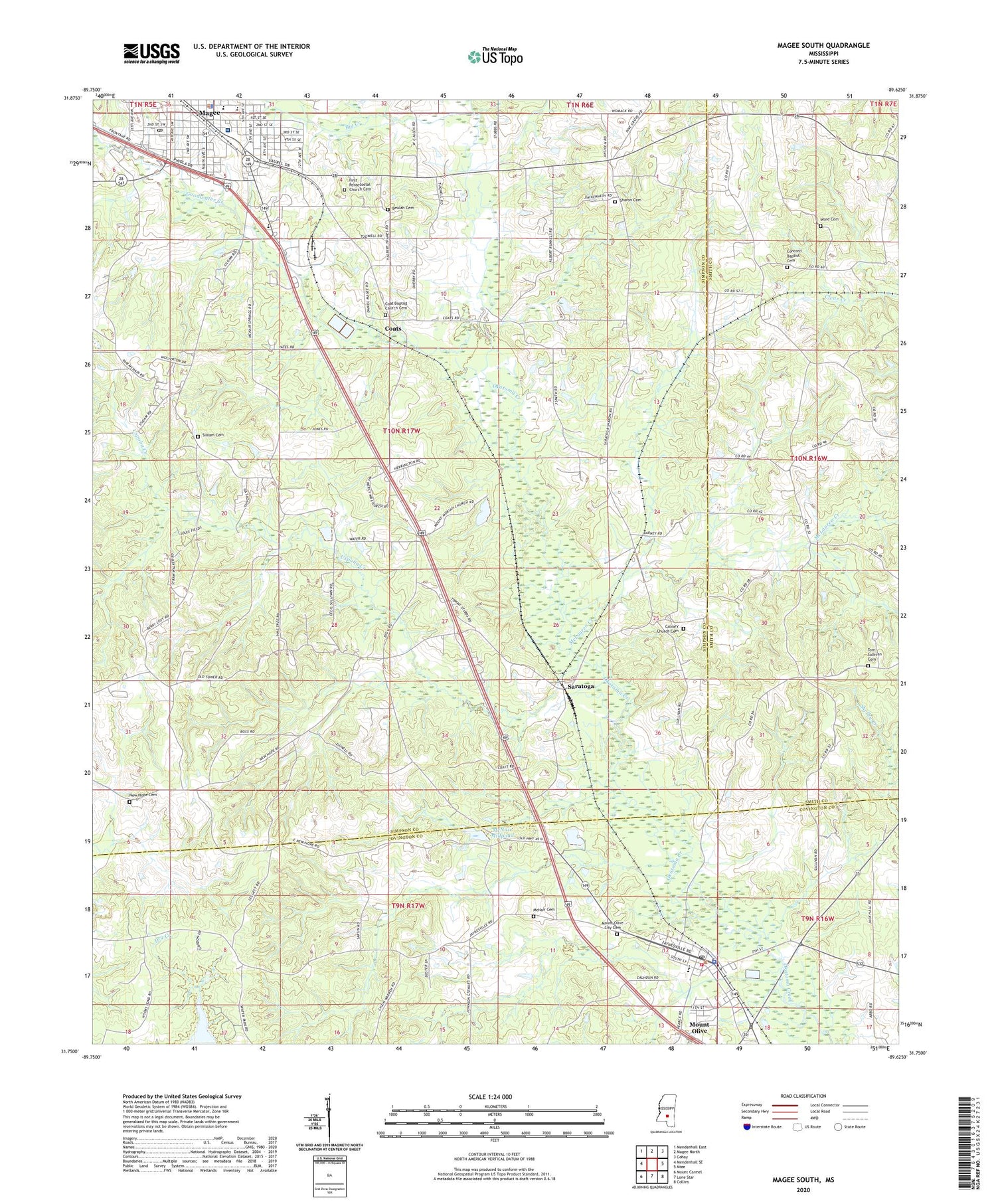 Magee South Mississippi US Topo Map Image
