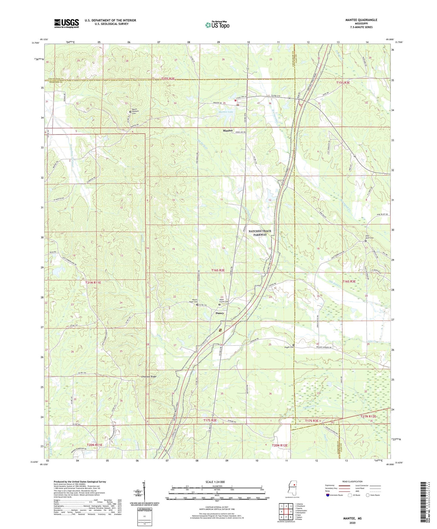 Mantee Mississippi US Topo Map Image