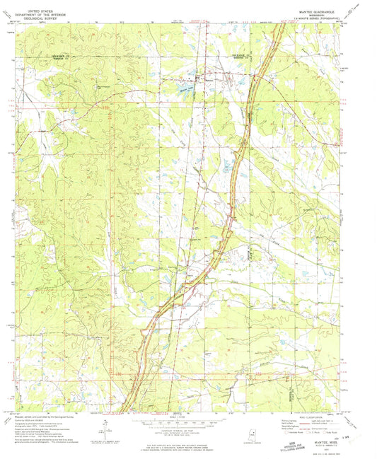 Classic USGS Mantee Mississippi 7.5'x7.5' Topo Map Image