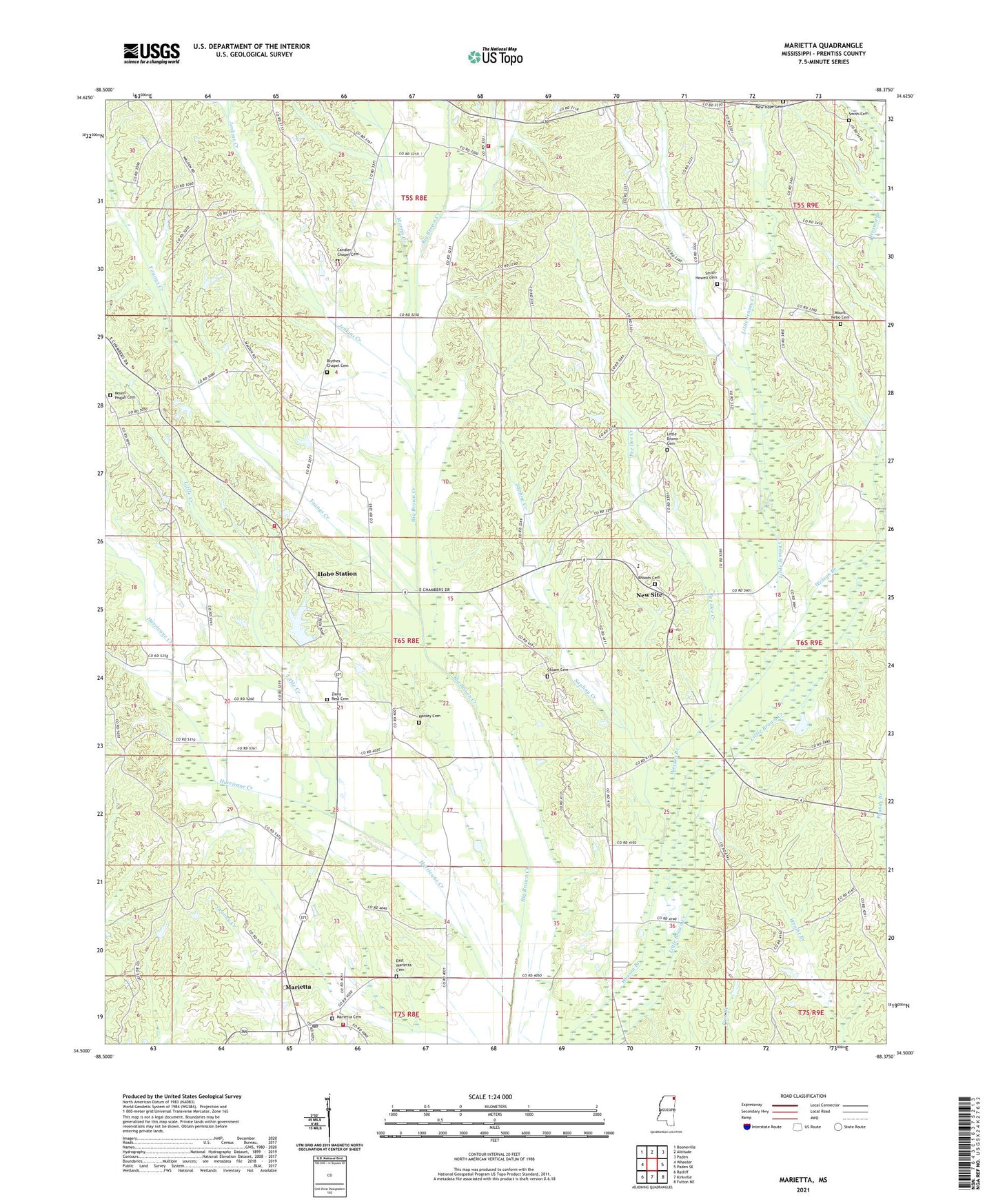 Marietta Mississippi US Topo Map Image