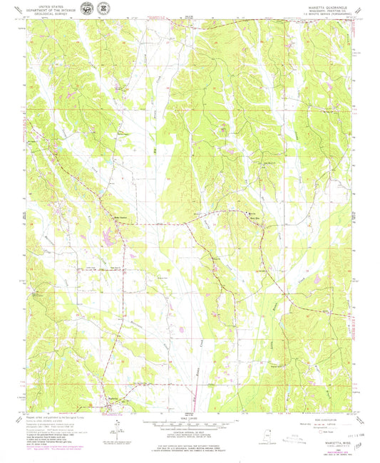 Classic USGS Marietta Mississippi 7.5'x7.5' Topo Map Image