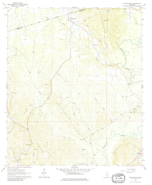 Classic USGS Matherville Mississippi 7.5'x7.5' Topo Map Image