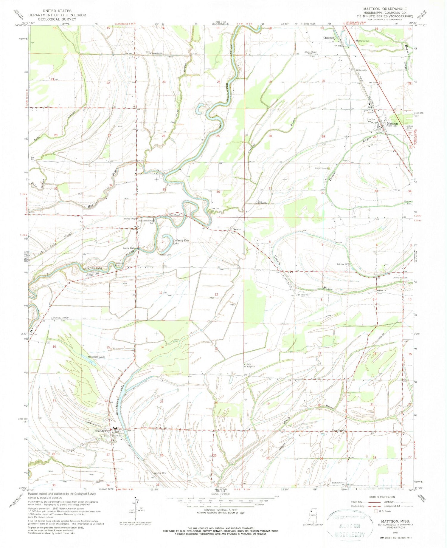 Classic USGS Mattson Mississippi 7.5'x7.5' Topo Map Image