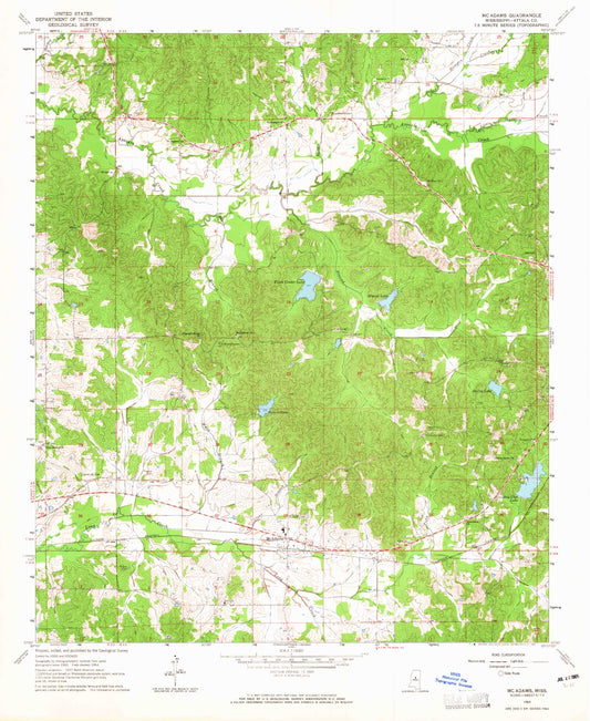 Classic USGS McAdams Mississippi 7.5'x7.5' Topo Map Image
