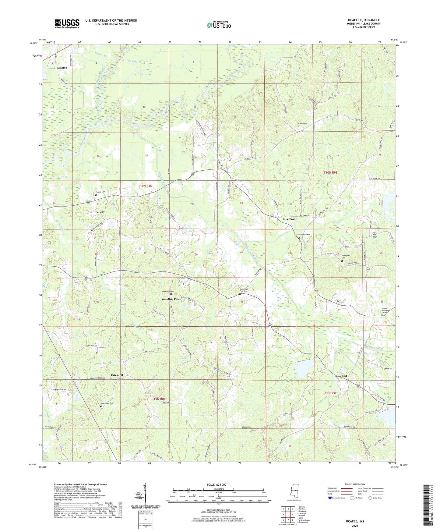 McAfee Mississippi US Topo Map Image