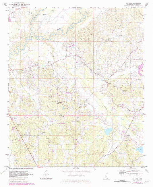 Classic USGS McAfee Mississippi 7.5'x7.5' Topo Map Image