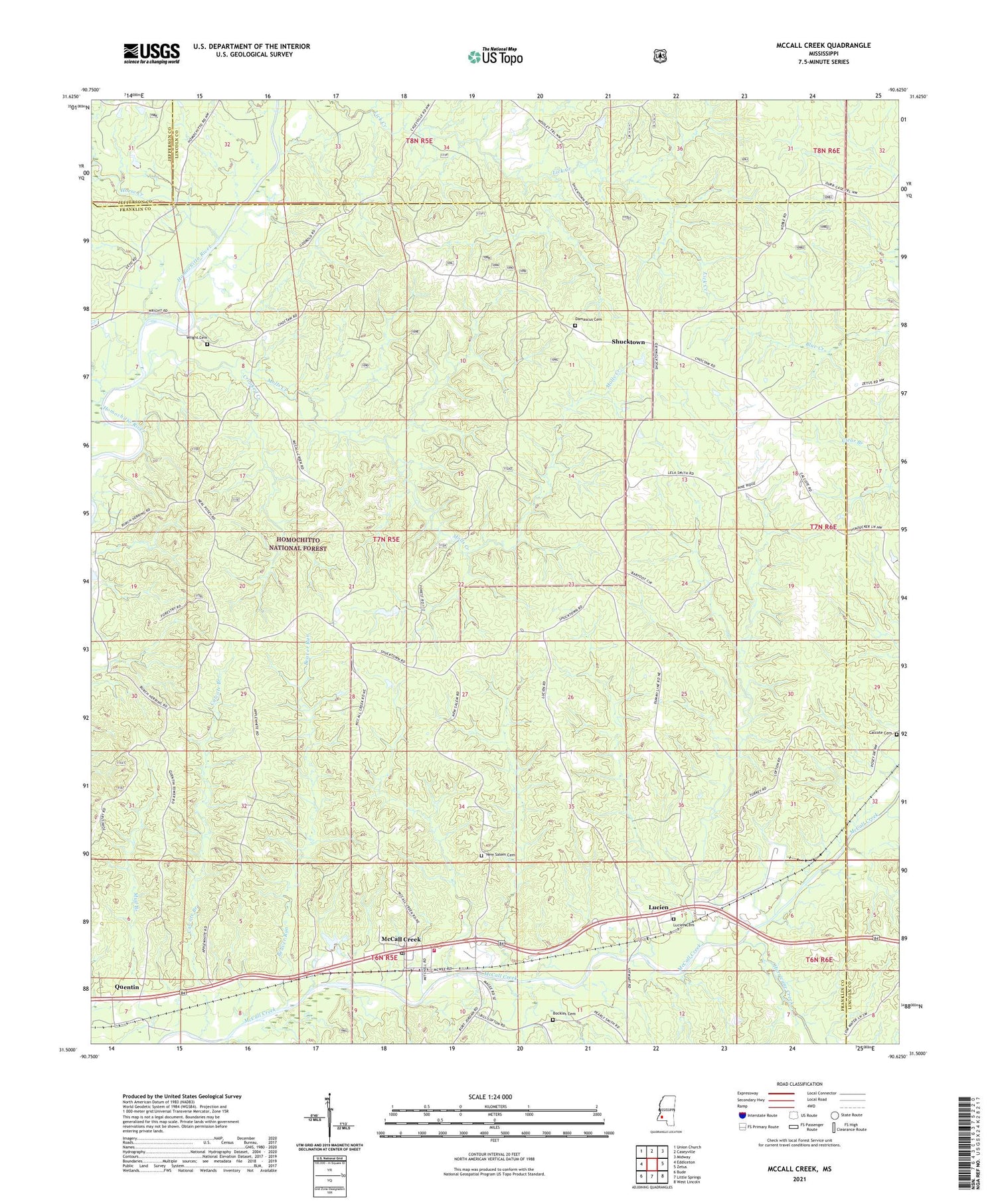 McCall Creek Mississippi US Topo Map Image