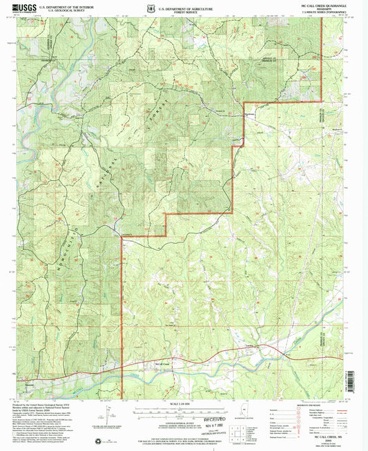 Classic USGS McCall Creek Mississippi 7.5'x7.5' Topo Map Image