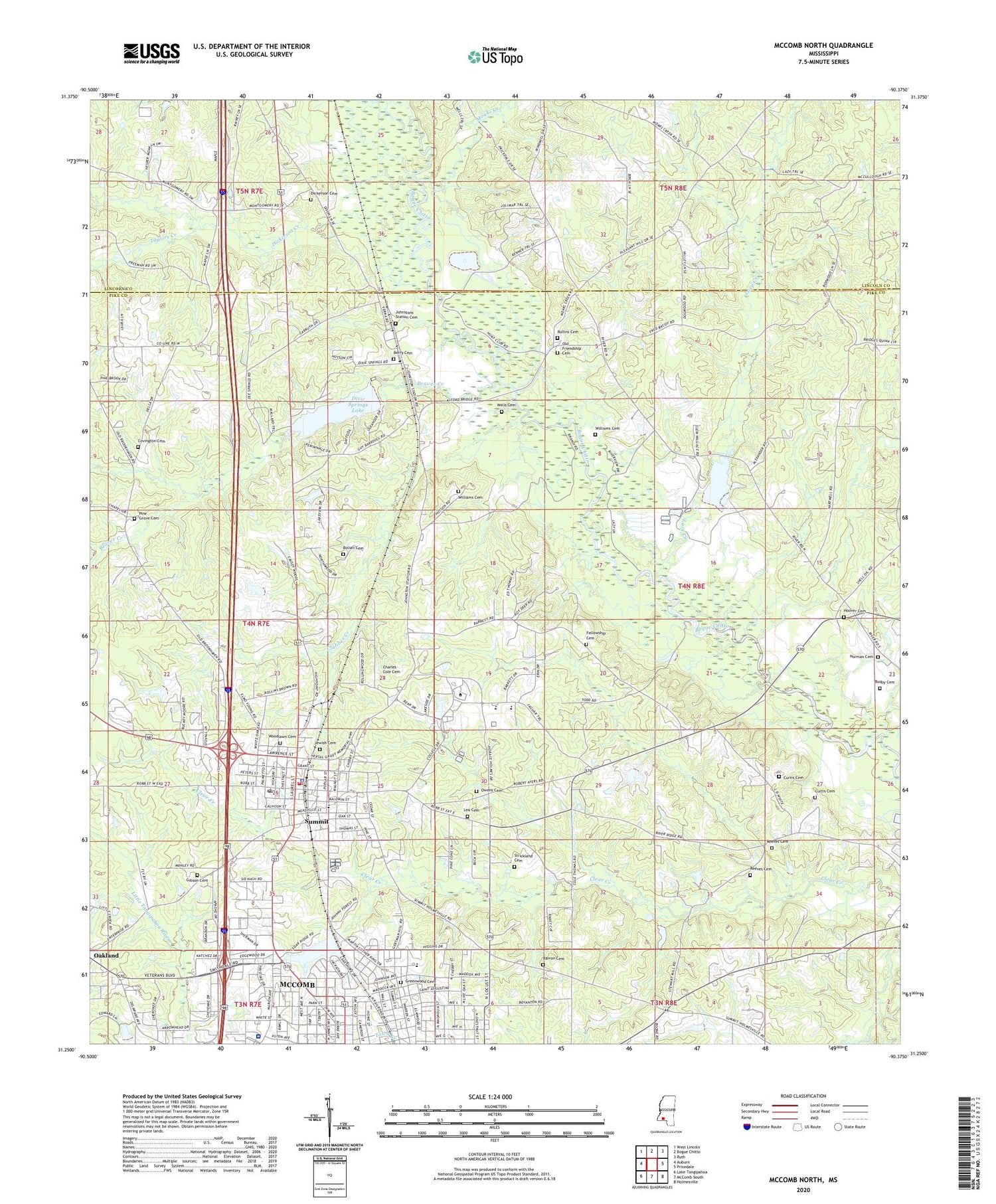 McComb North Mississippi US Topo Map Image