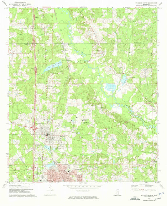 Classic USGS McComb North Mississippi 7.5'x7.5' Topo Map Image