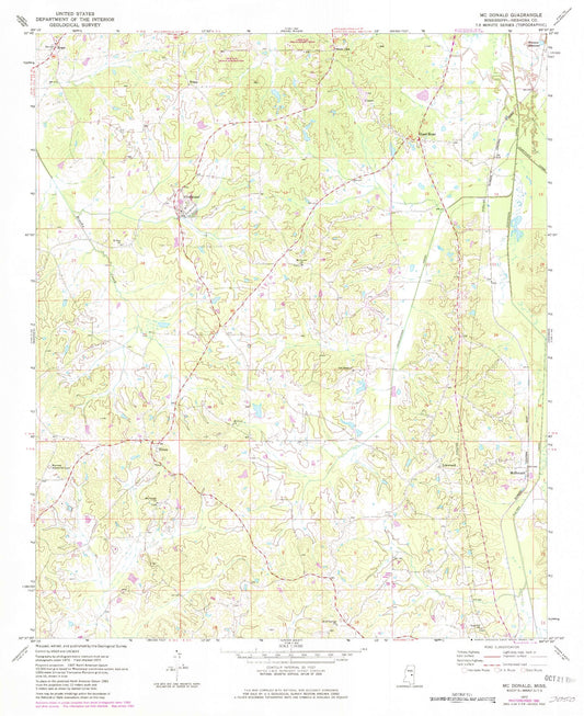 Classic USGS McDonald Mississippi 7.5'x7.5' Topo Map Image