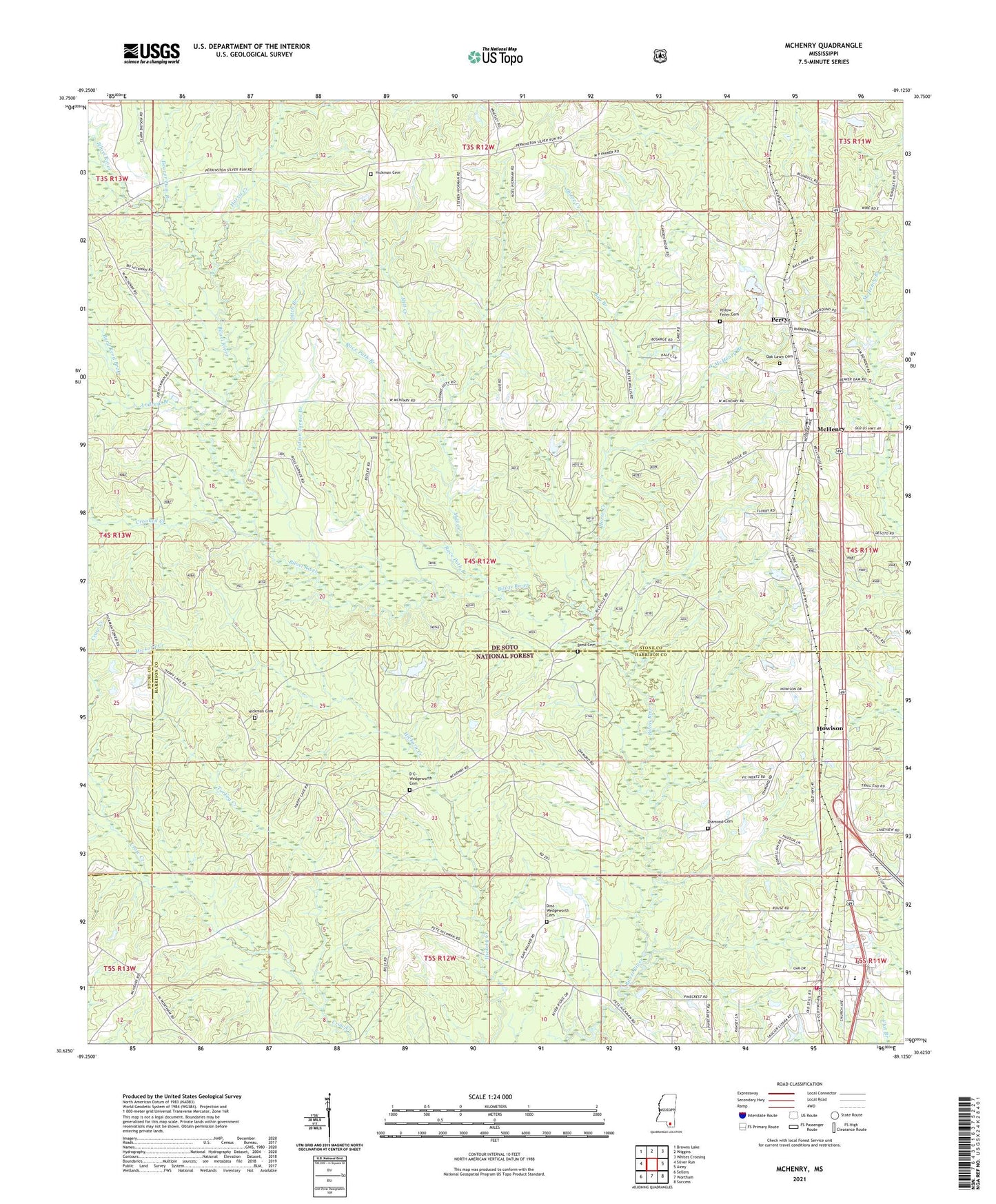 McHenry Mississippi US Topo Map Image