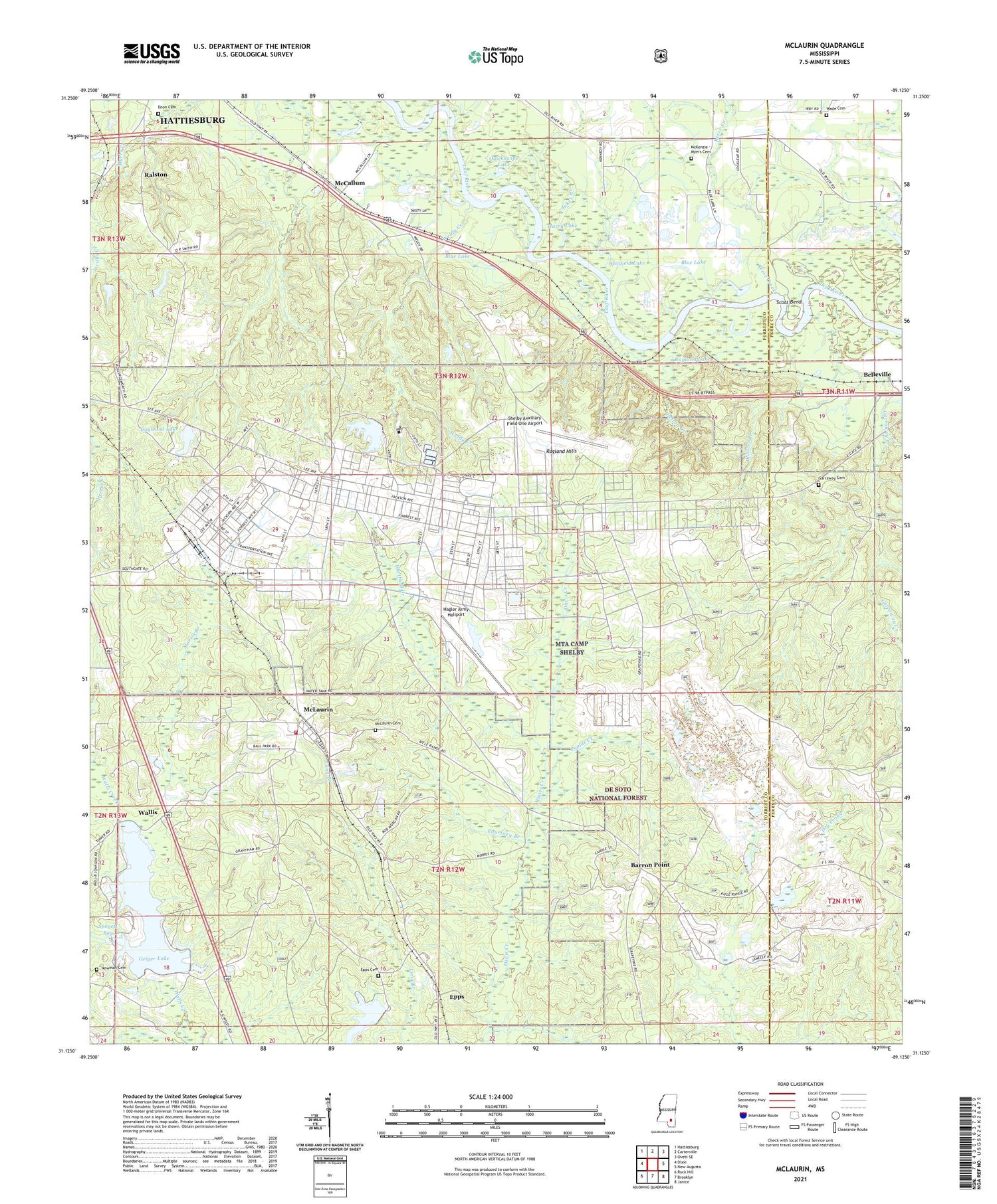 McLaurin Mississippi US Topo Map Image