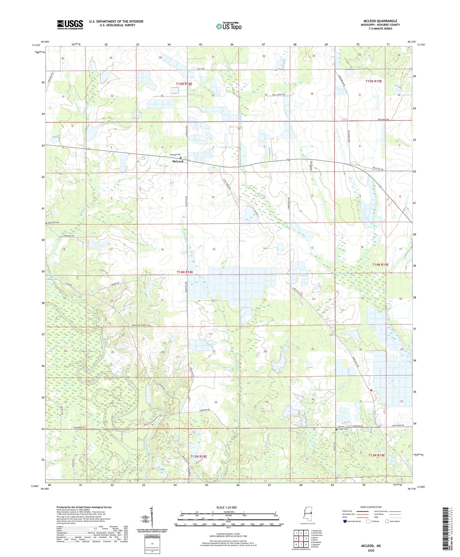 McLeod Mississippi US Topo Map Image