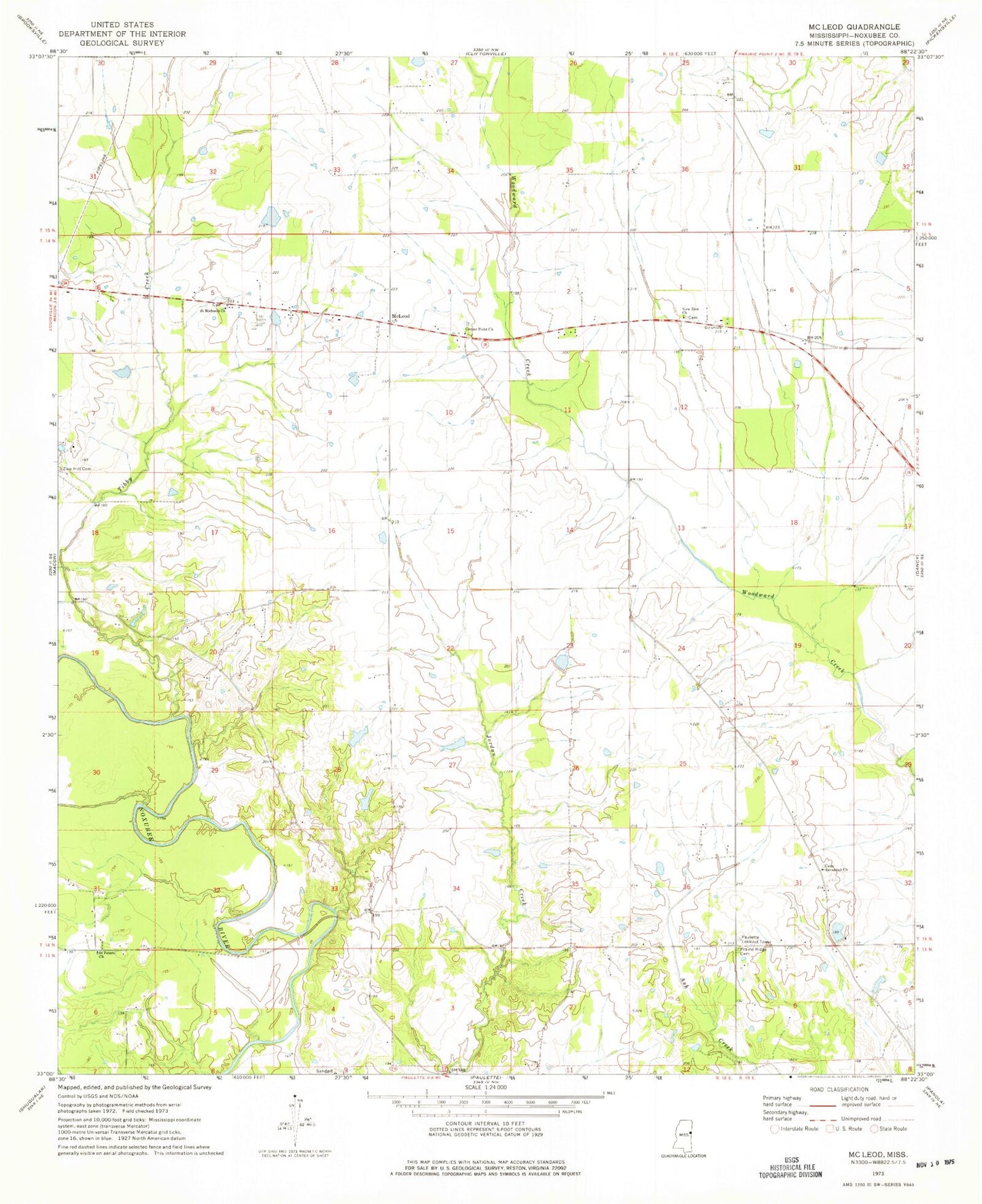 Classic USGS McLeod Mississippi 7.5'x7.5' Topo Map Image