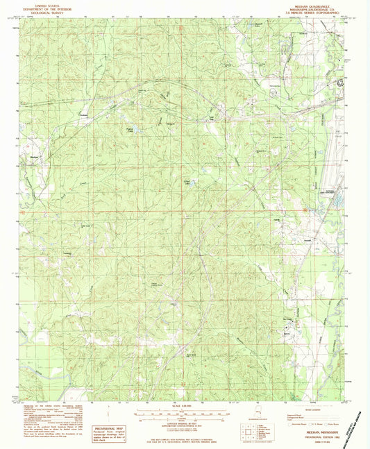 Classic USGS Meehan Mississippi 7.5'x7.5' Topo Map Image