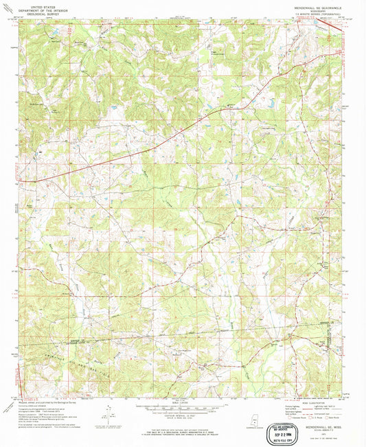 Classic USGS Mendenhall SE Mississippi 7.5'x7.5' Topo Map Image