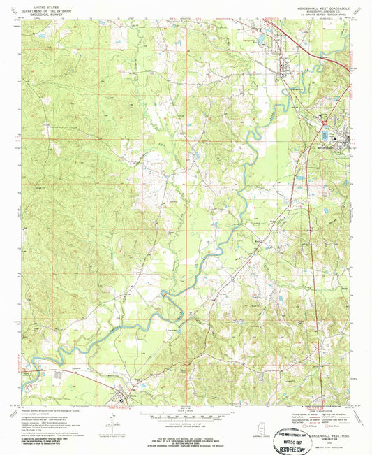 Classic USGS Mendenhall West Mississippi 7.5'x7.5' Topo Map Image