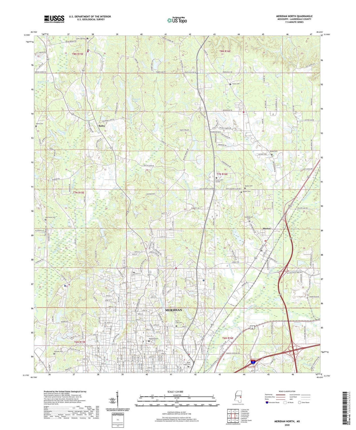 Meridian North Mississippi US Topo Map Image