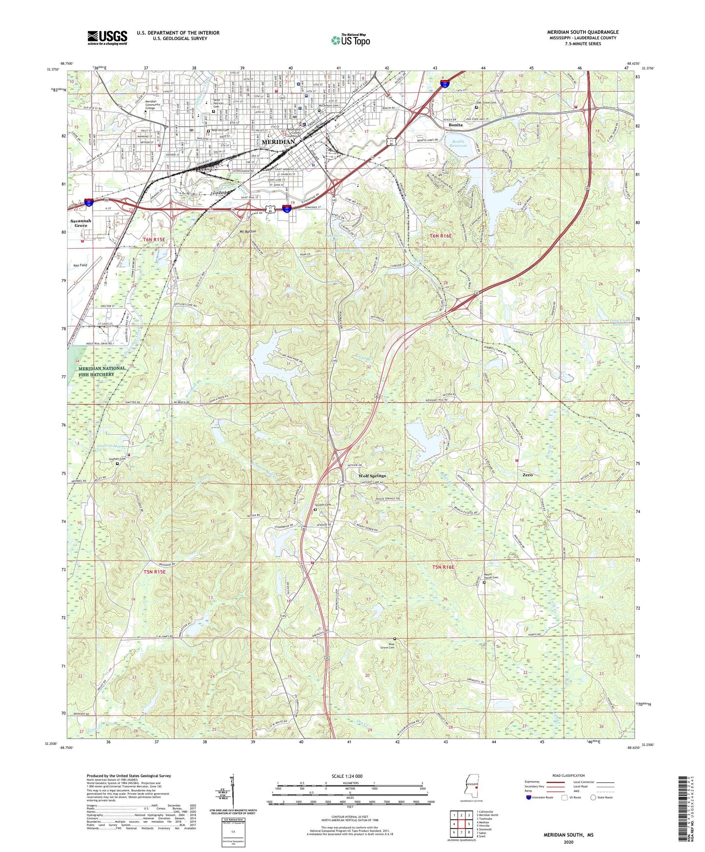Meridian South Mississippi US Topo Map Image