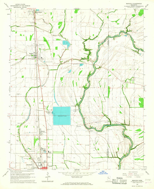Classic USGS Merigold Mississippi 7.5'x7.5' Topo Map Image