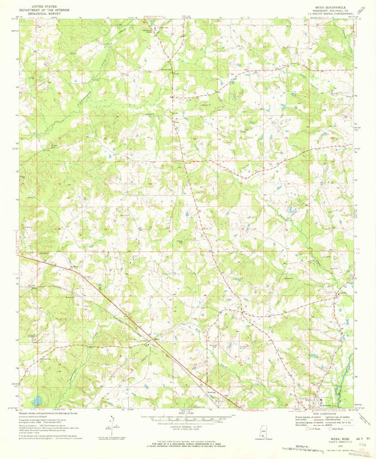 Classic USGS Mesa Mississippi 7.5'x7.5' Topo Map Image