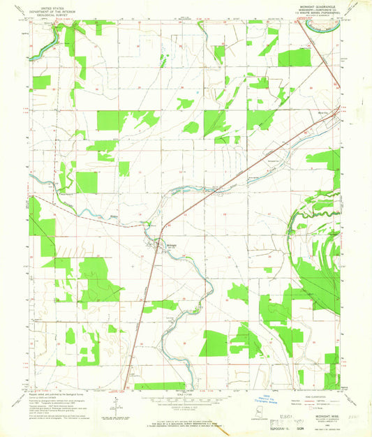 Classic USGS Midnight Mississippi 7.5'x7.5' Topo Map Image