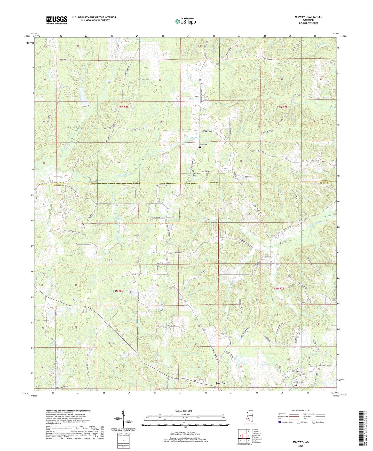 Midway Mississippi US Topo Map Image